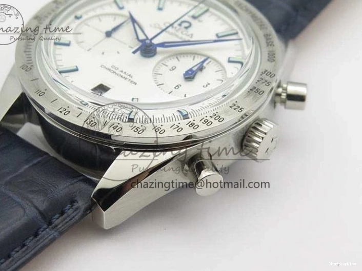 0808 Unique Speedmaster ’57 Co-Axial OMF 1:1 Best Edition White Dial Blue Markers A9300 (Free Leather Strap) 8132